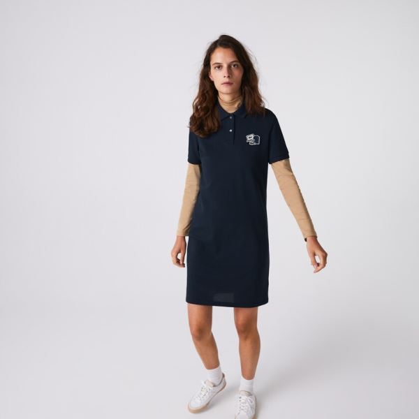 Lacoste Badge Polo Dress - Šaty Dámské Tmavě Blankyt Blankyt | CZ-LrgBG7